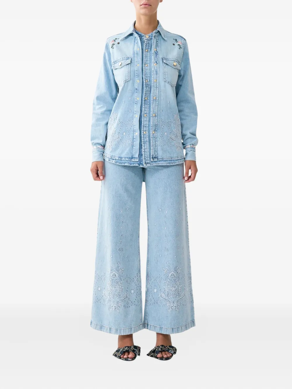 Camilla layered embroidered shirt - Blauw