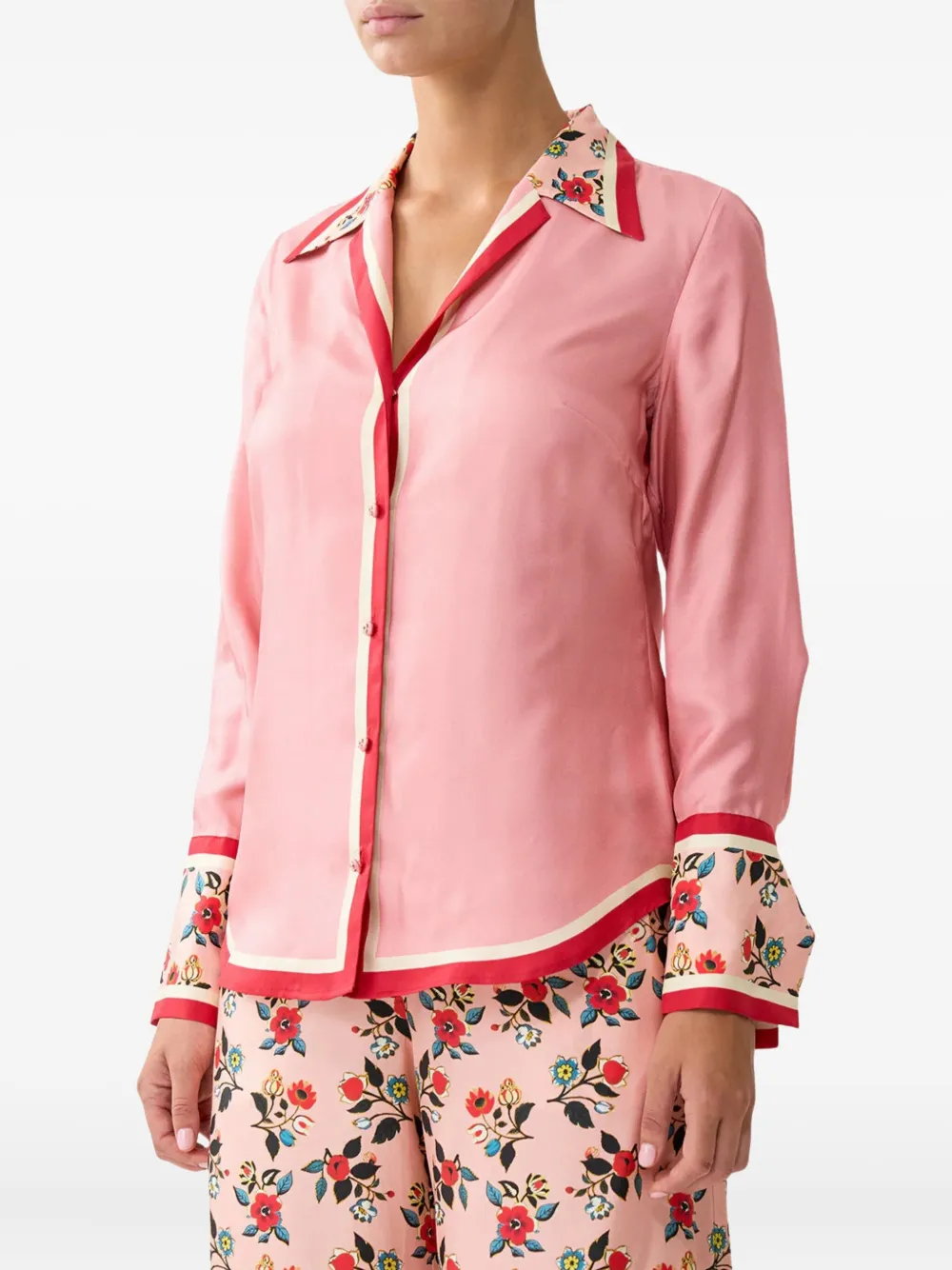 Camilla Zijden blouse met bloemenprint Roze