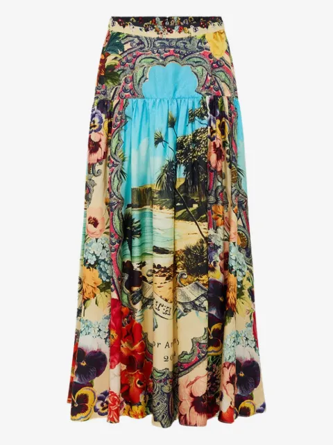Camilla floral-print gathered midi skirt