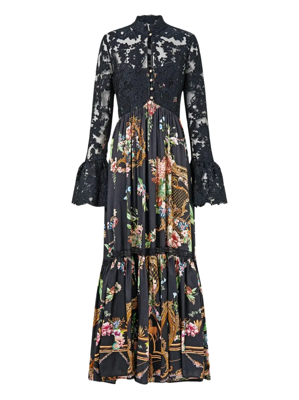 Camilla Lace-bodice Floral Maxi Dress In Multi