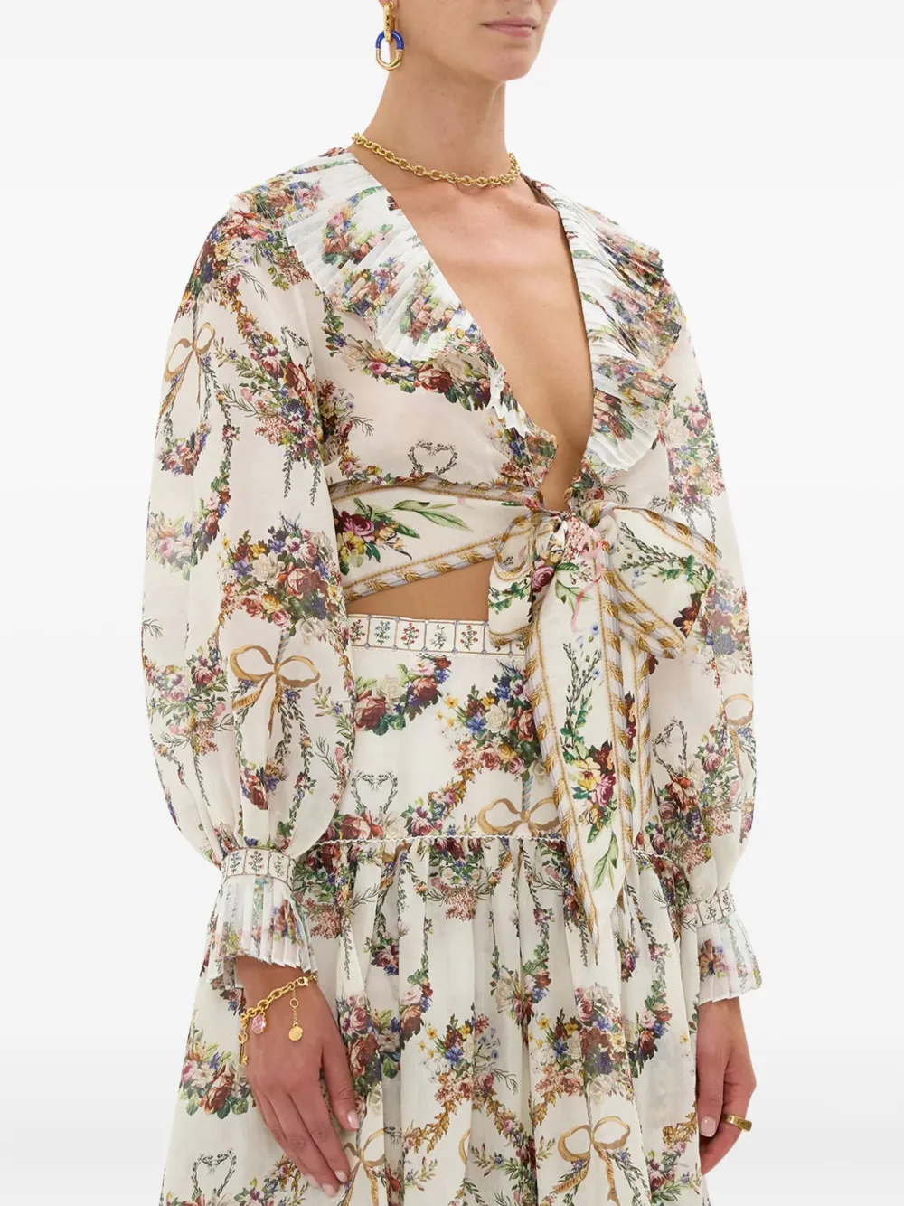 Camilla Wikkeltop met geplooide franje Beige