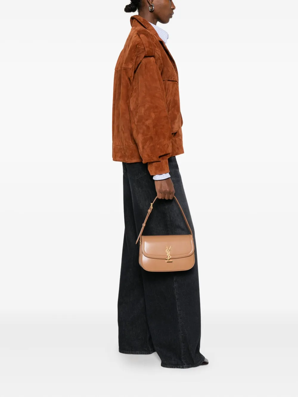 Saint Laurent medium Solferino logo-plaque foldover shoulder bag Bruin