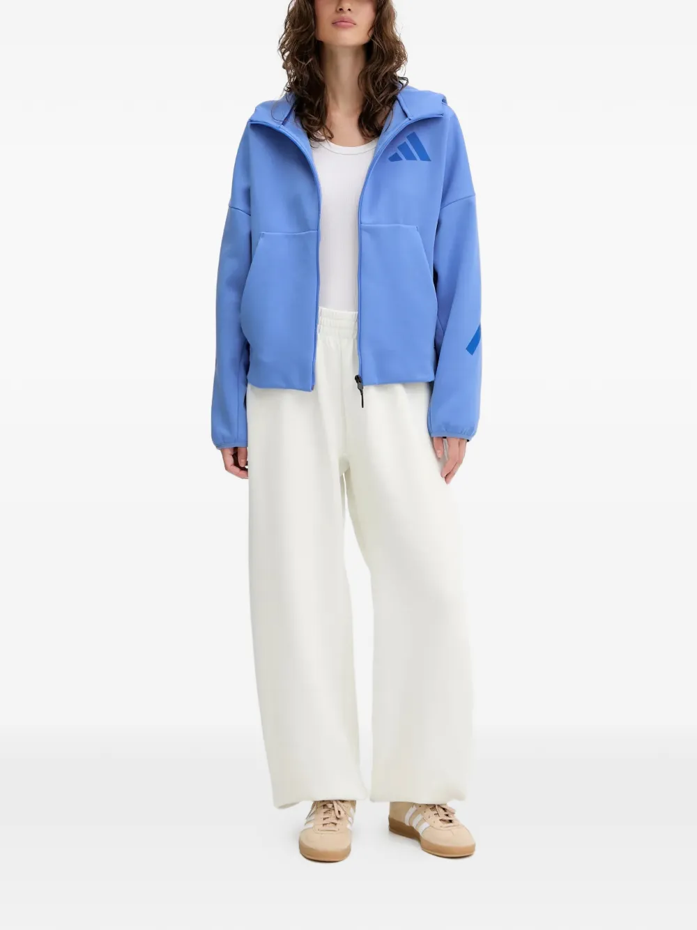 adidas Z.N.E. logo hooded hoodie Blauw