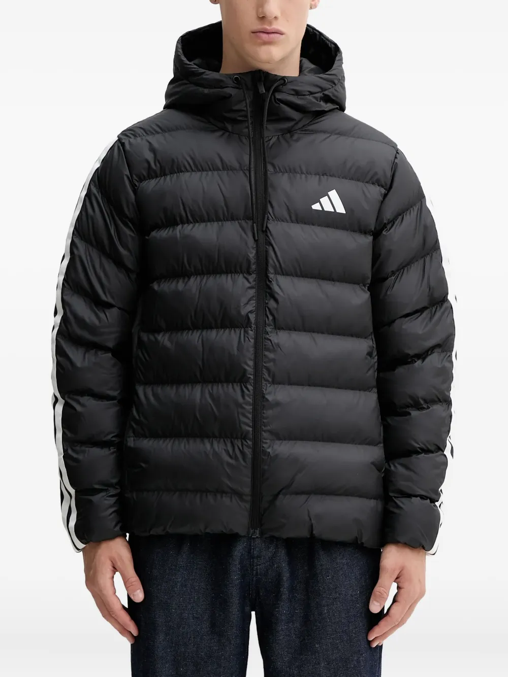 adidas Gewatteerd jack met capuchon en streepdetail Zwart