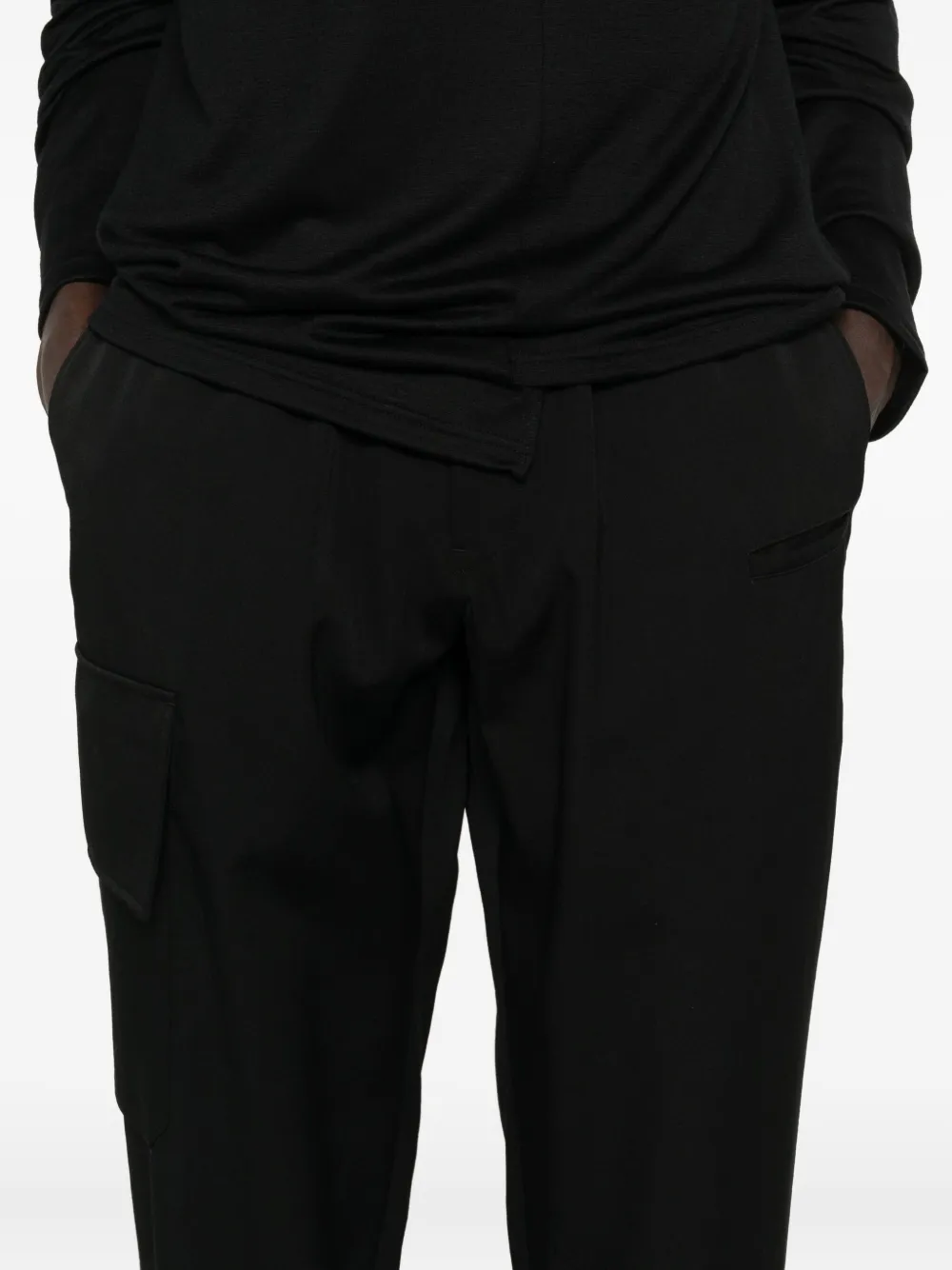 Yohji Yamamoto elasticated wool cargo trousers Zwart