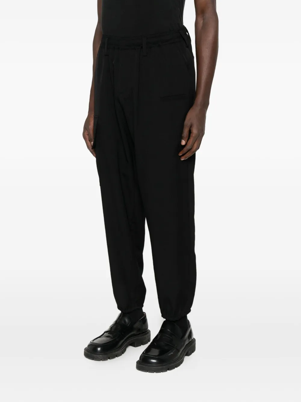 Yohji Yamamoto elasticated wool cargo trousers Zwart