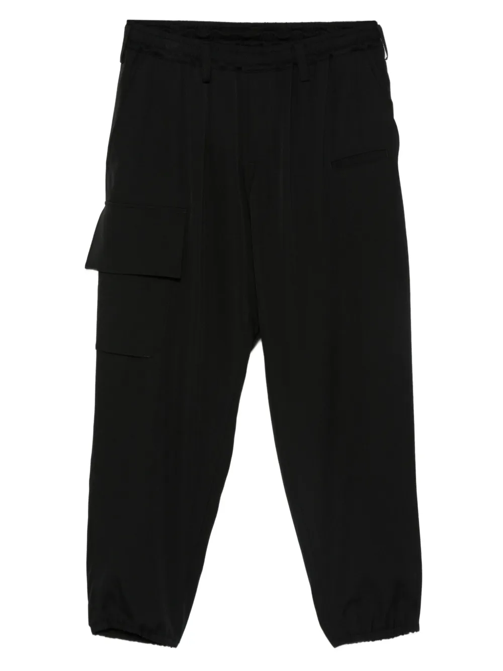 Yohji Yamamoto Wollen cargo broek met elastische tailleband Zwart