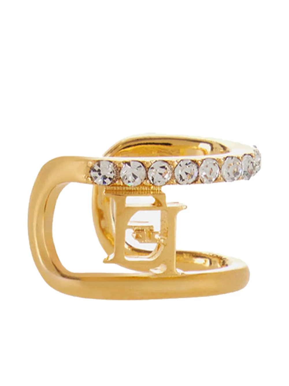 Elisabetta Franchi logo-rhinestone ear cuffs - Goud