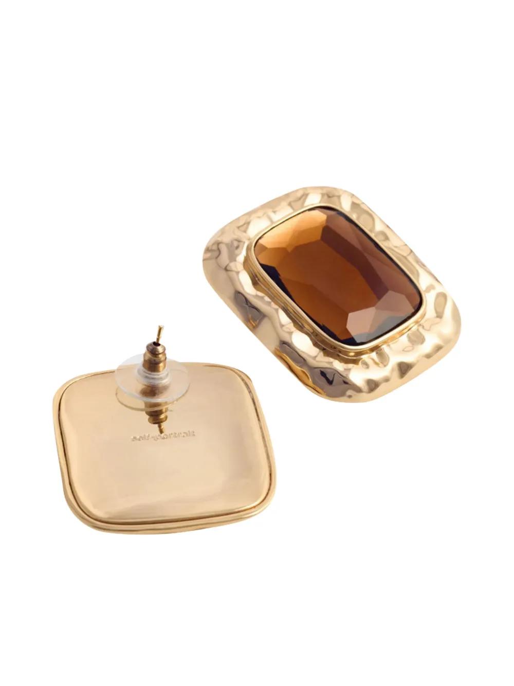 Self-Portrait amber-stone hammered earrings - Bruin
