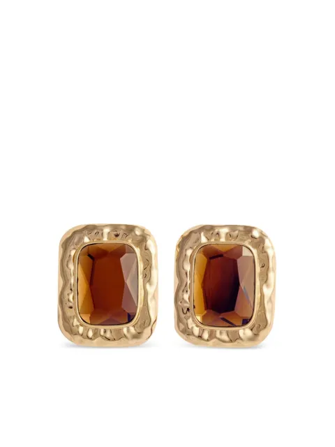 Self-Portrait amber-stone hammered earrings