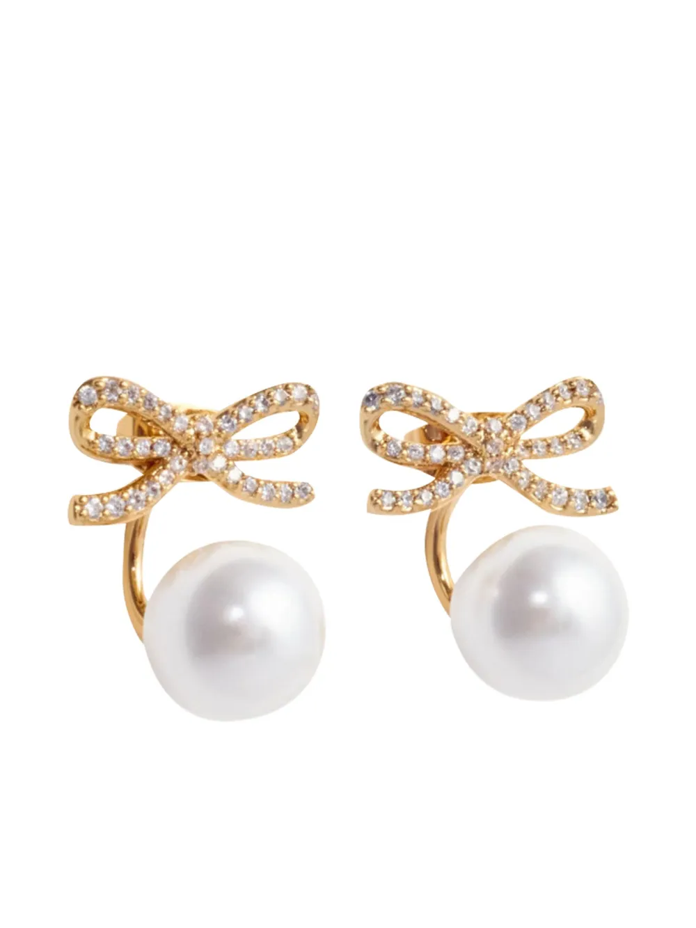 Self-portrait Crystal And Faux Pearl Bow Jacket Earrings In Gold