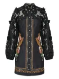 Camilla lace-sleeve floral print mini dress - Black