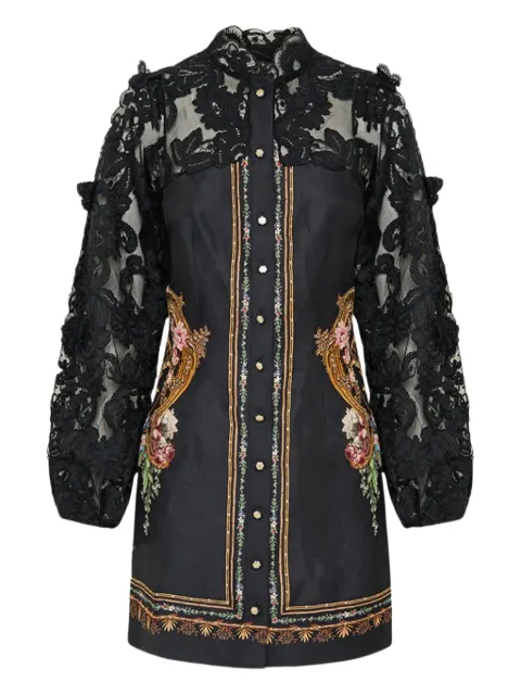 Camilla lace-sleeve floral print mini dress