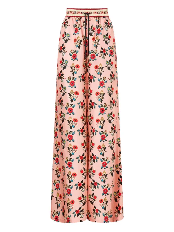 Camilla Floral-print Drawstring Trousers in Pink