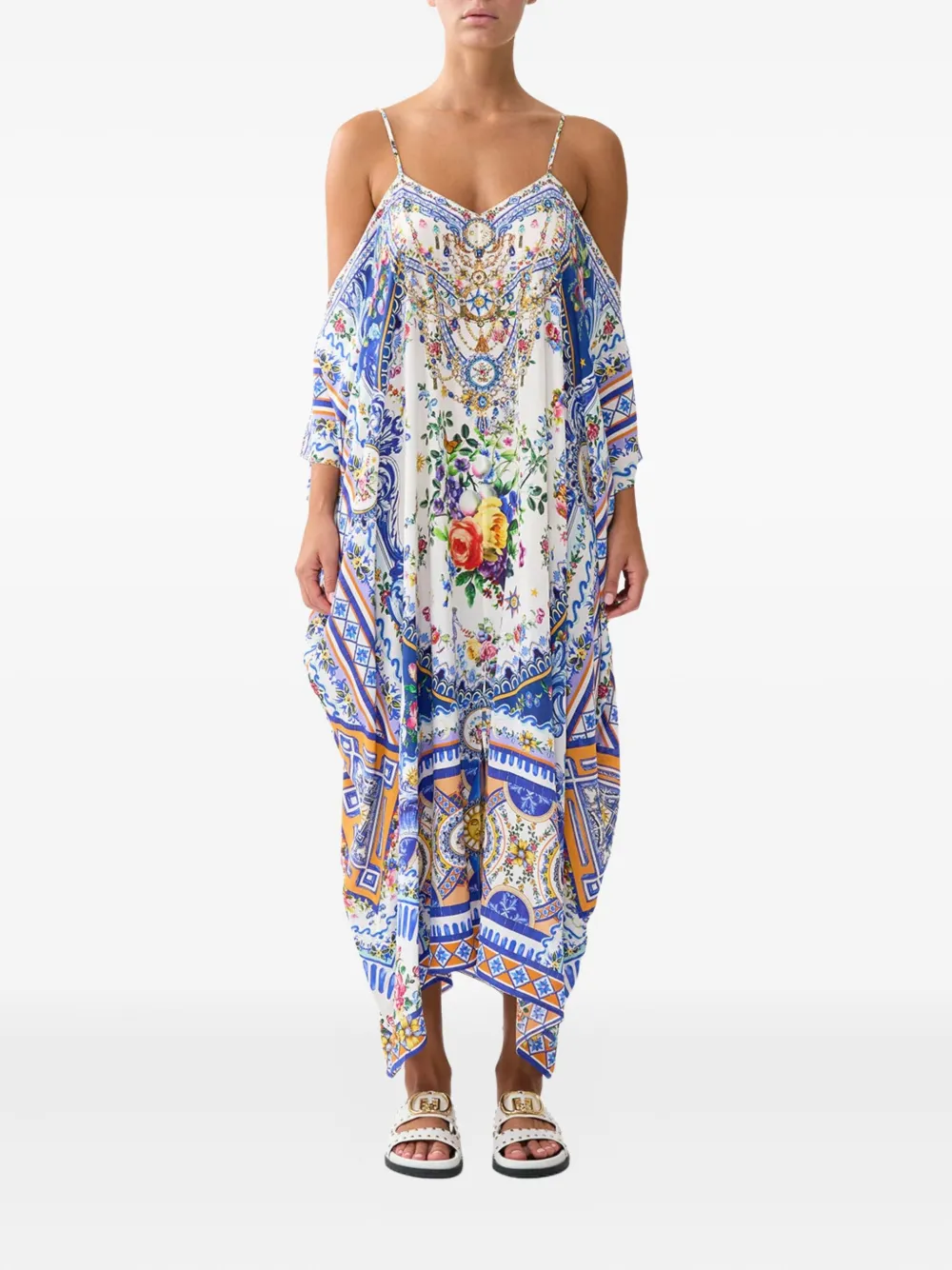 Camilla floral-print off-shoulder kaftan maxi dress - Blauw