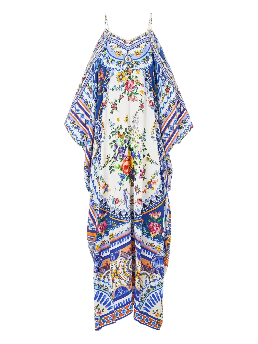 Camilla Floral-print Off-shoulder Kaftan Maxi Dress In Multi