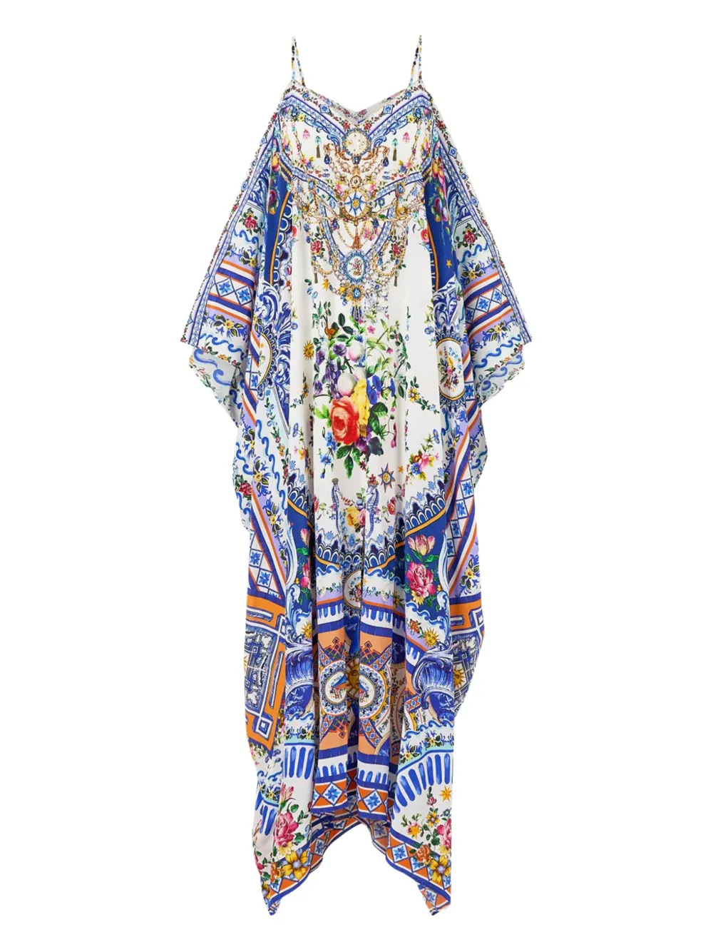 Camilla Floral-print Off-shoulder Kaftan Maxi Dress In Multi