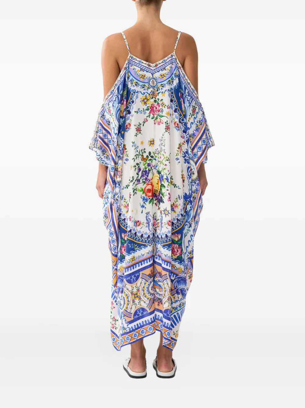 Camilla Floral-print Off-shoulder Kaftan Maxi Dress In Multi