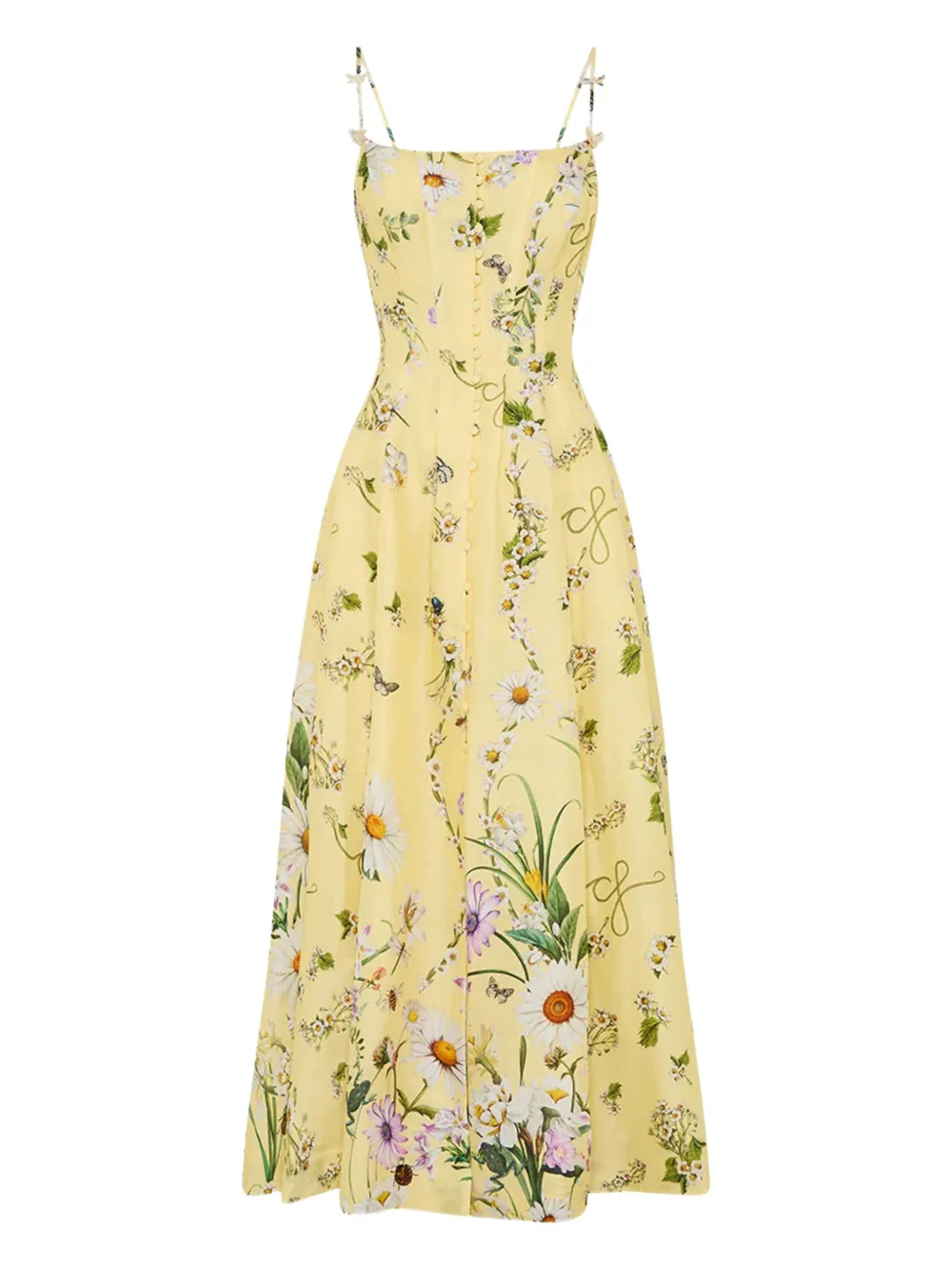 Camilla Midi-jurk met bloemenprint en korset design Geel