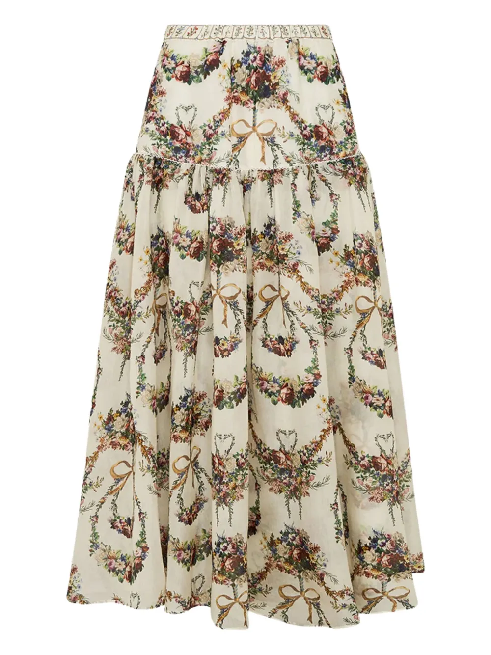 Camilla Floral-print Tiered Skirt In Neutral
