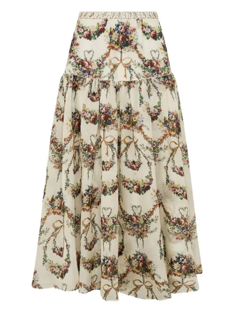 Camilla floral-print tiered skirt