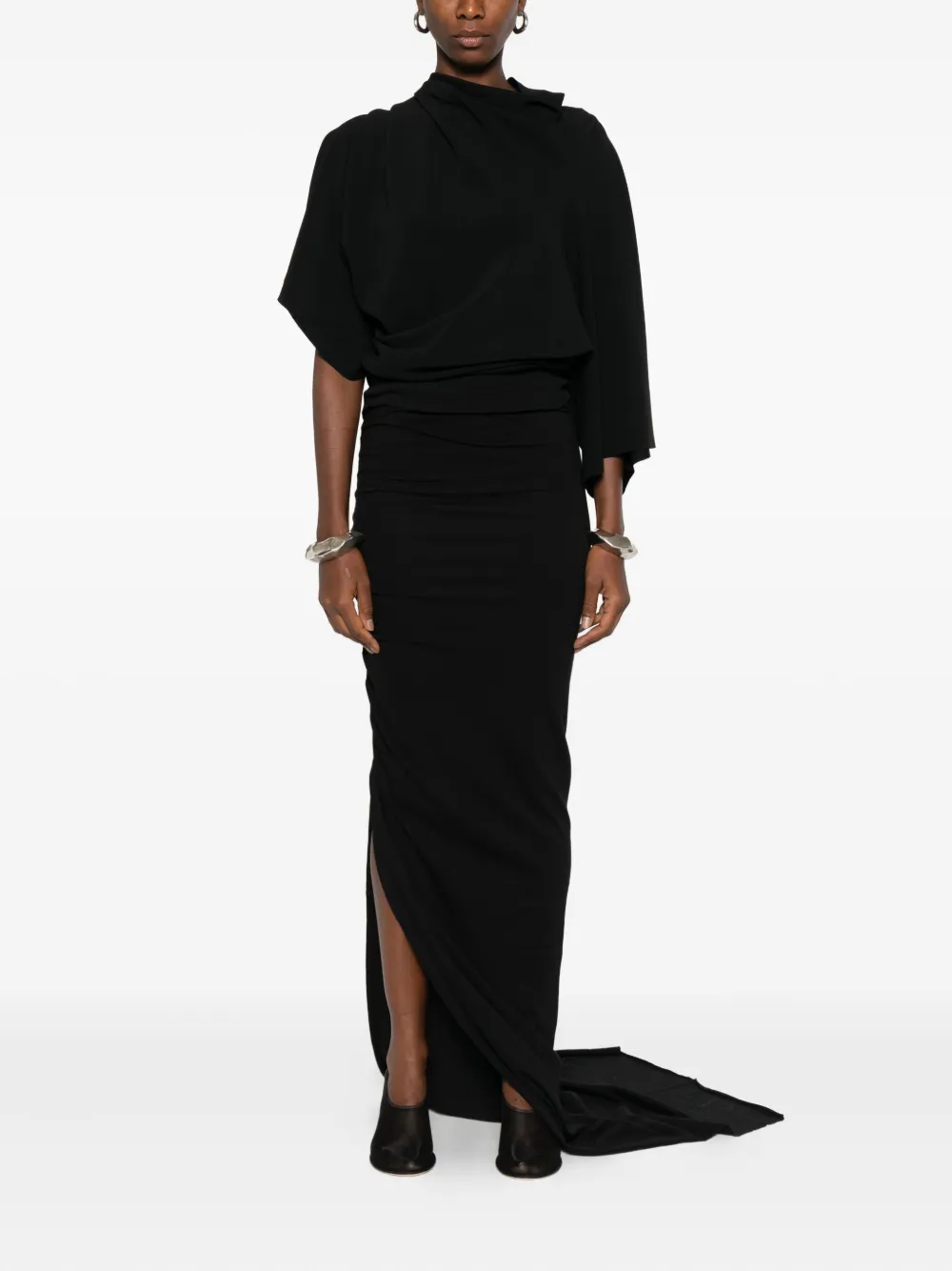 Rick Owens Drkshdw Drawstring Side-slit Maxi Skirt In Black