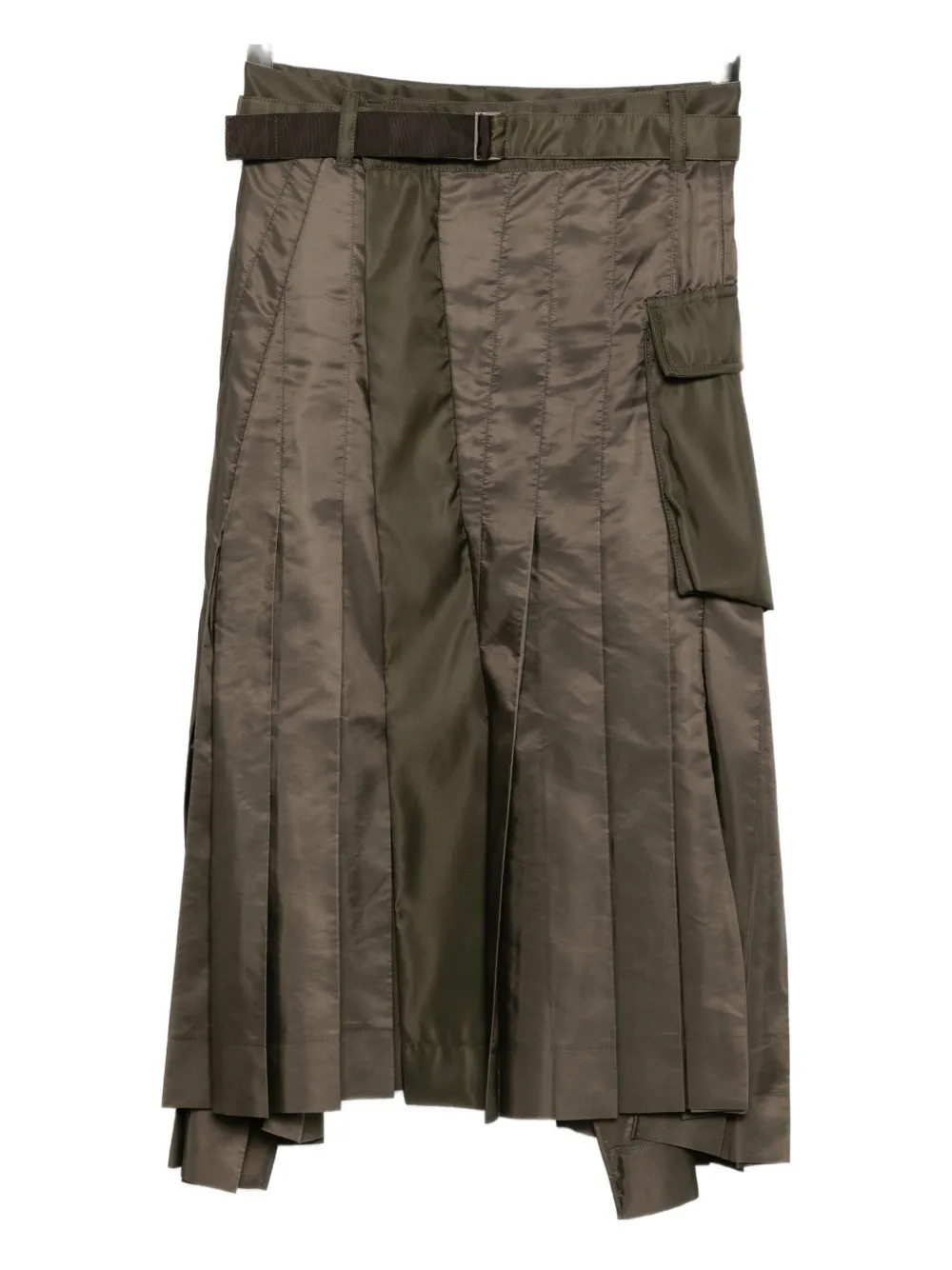 Sacai Pleated Wrap Skirt In Green