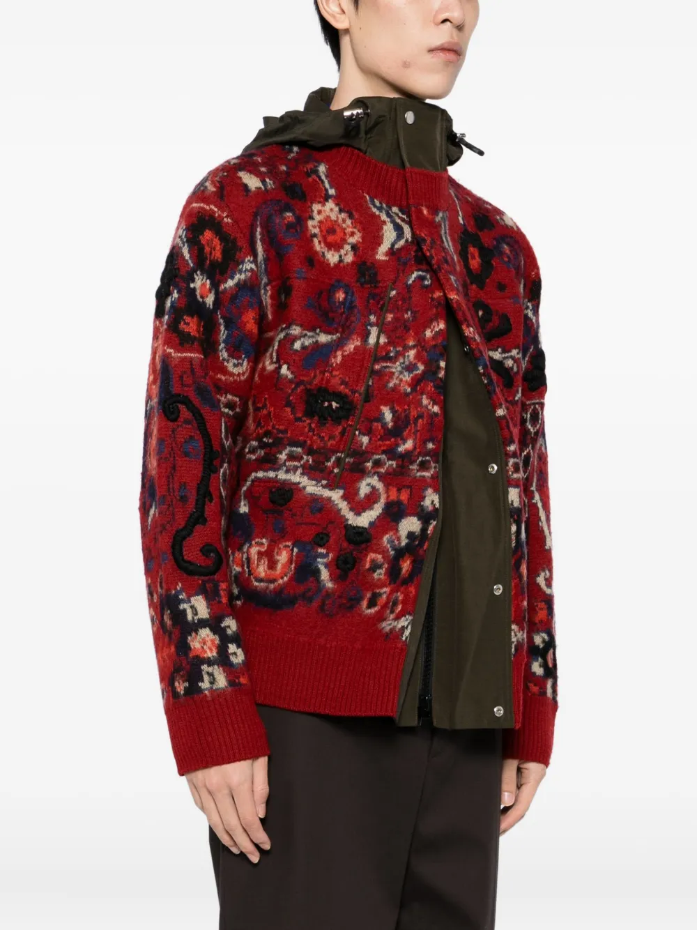 sacai Gebreid jack met bloemen-jacquard Rood