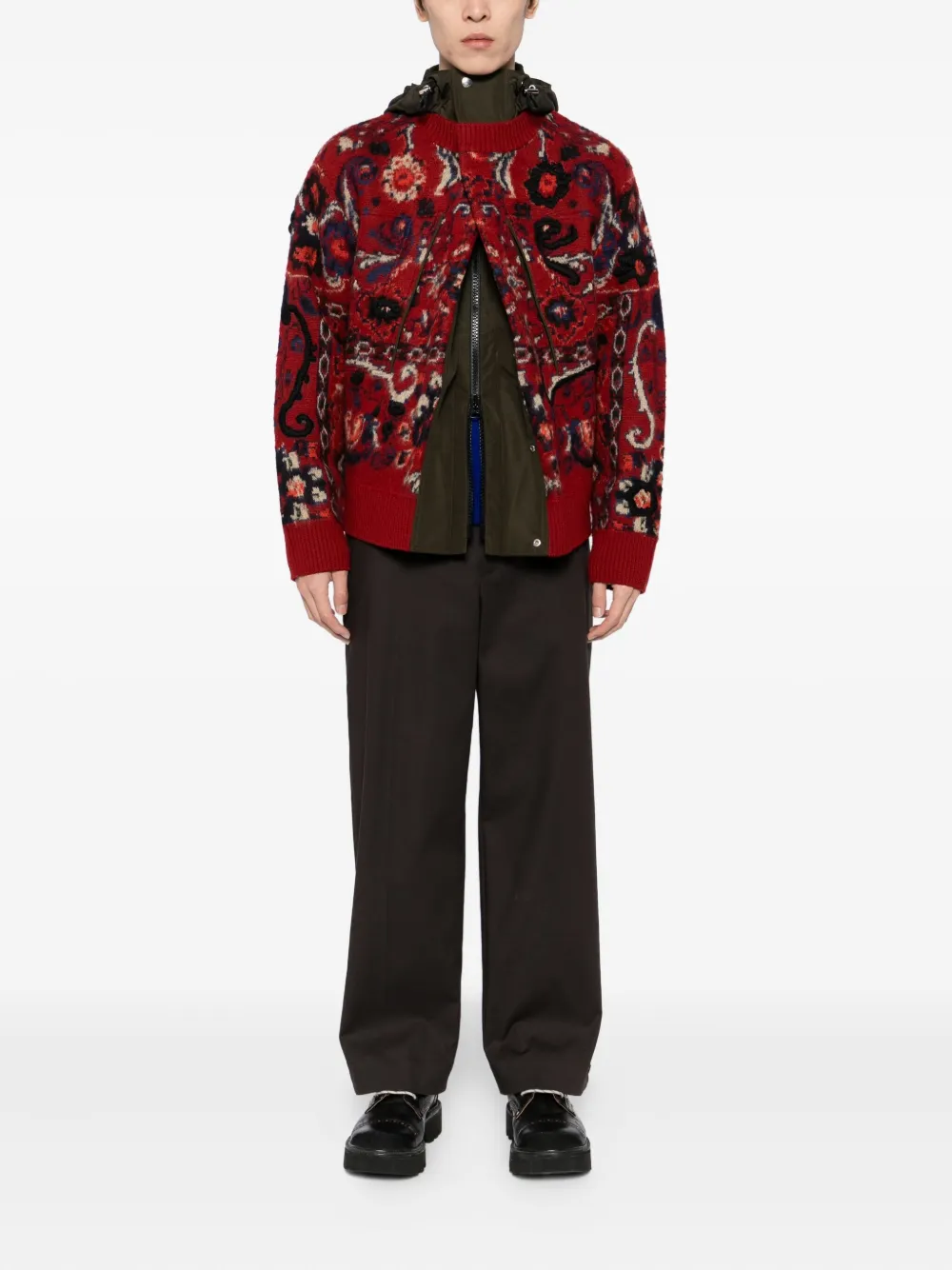 sacai Gebreid jack met bloemen-jacquard Rood