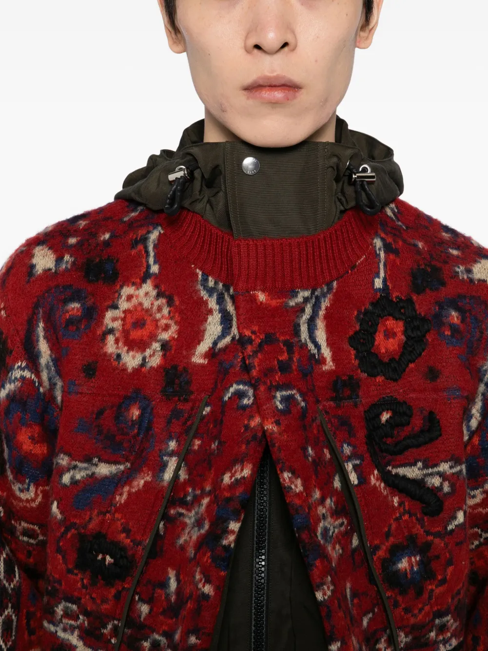 sacai Gebreid jack met bloemen-jacquard Rood
