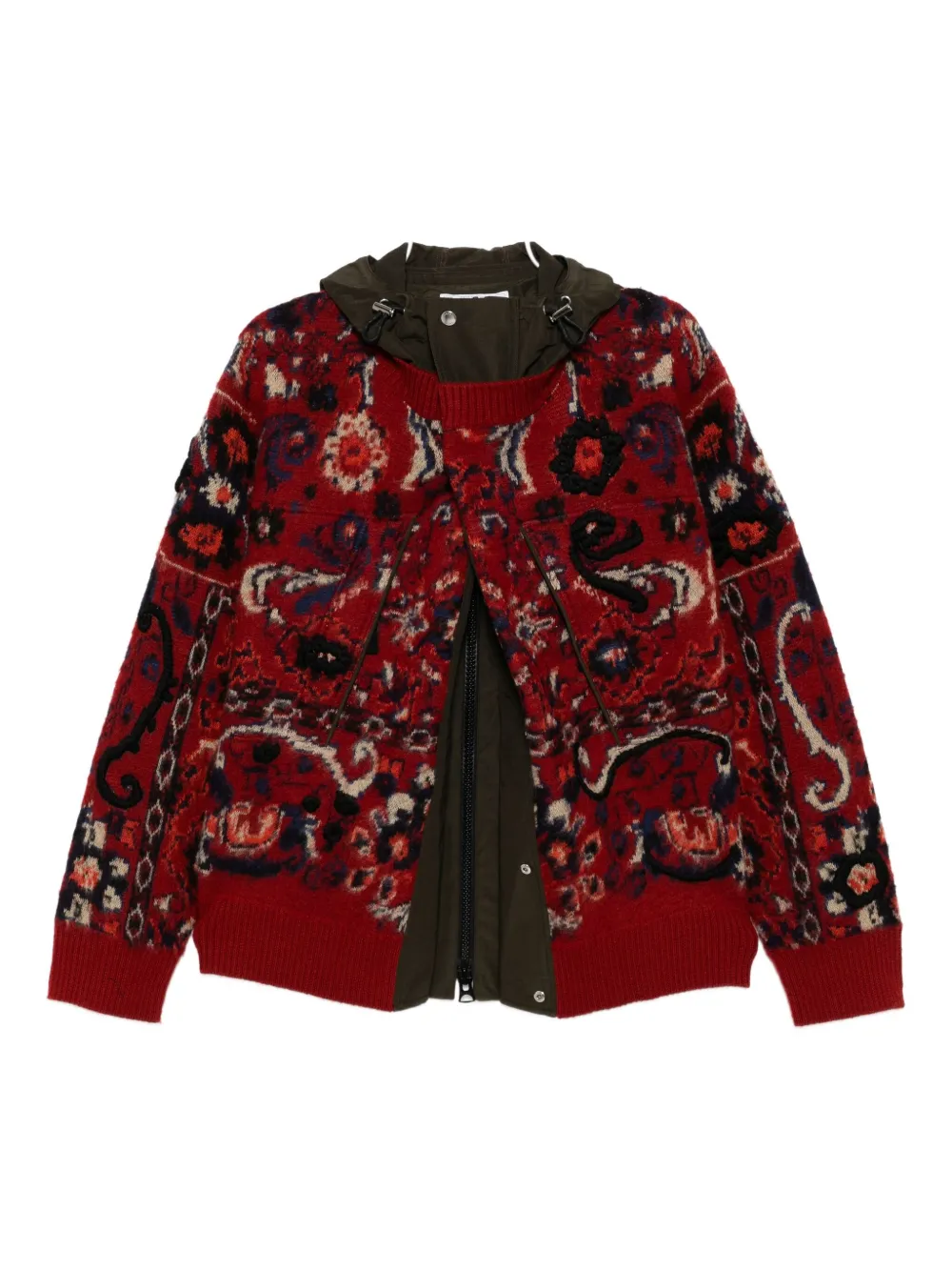 Sacai Gebreid jack met bloemen-jacquard Rood