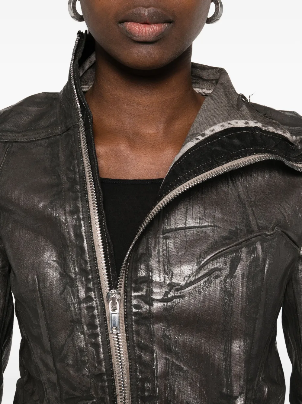 Rick Owens Drkshdw Asymmetrical Zip-front Jacket In Gray