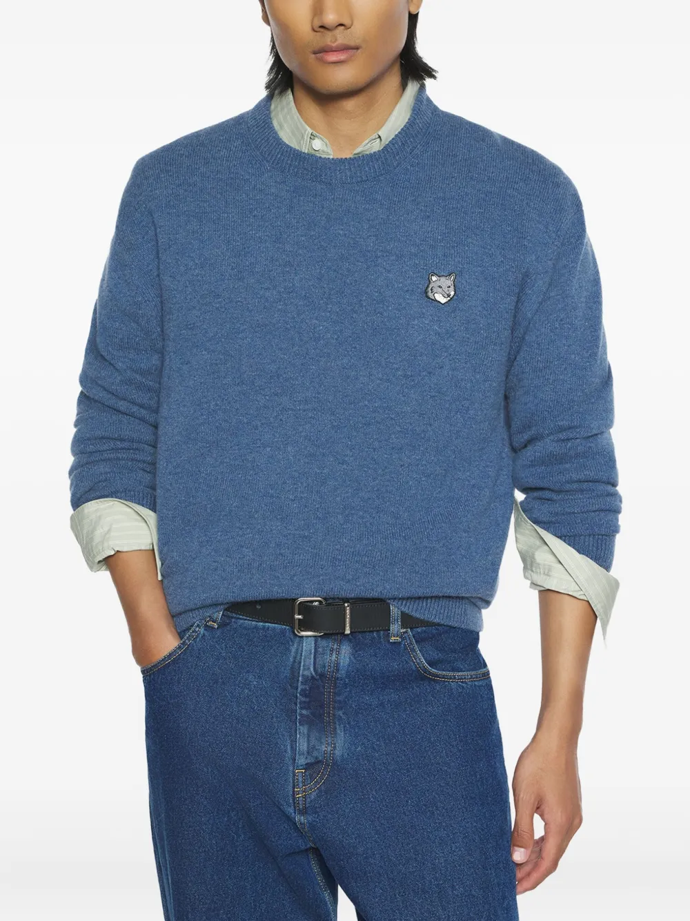 Maison Kitsuné Wollen trui met vossenkop Blauw