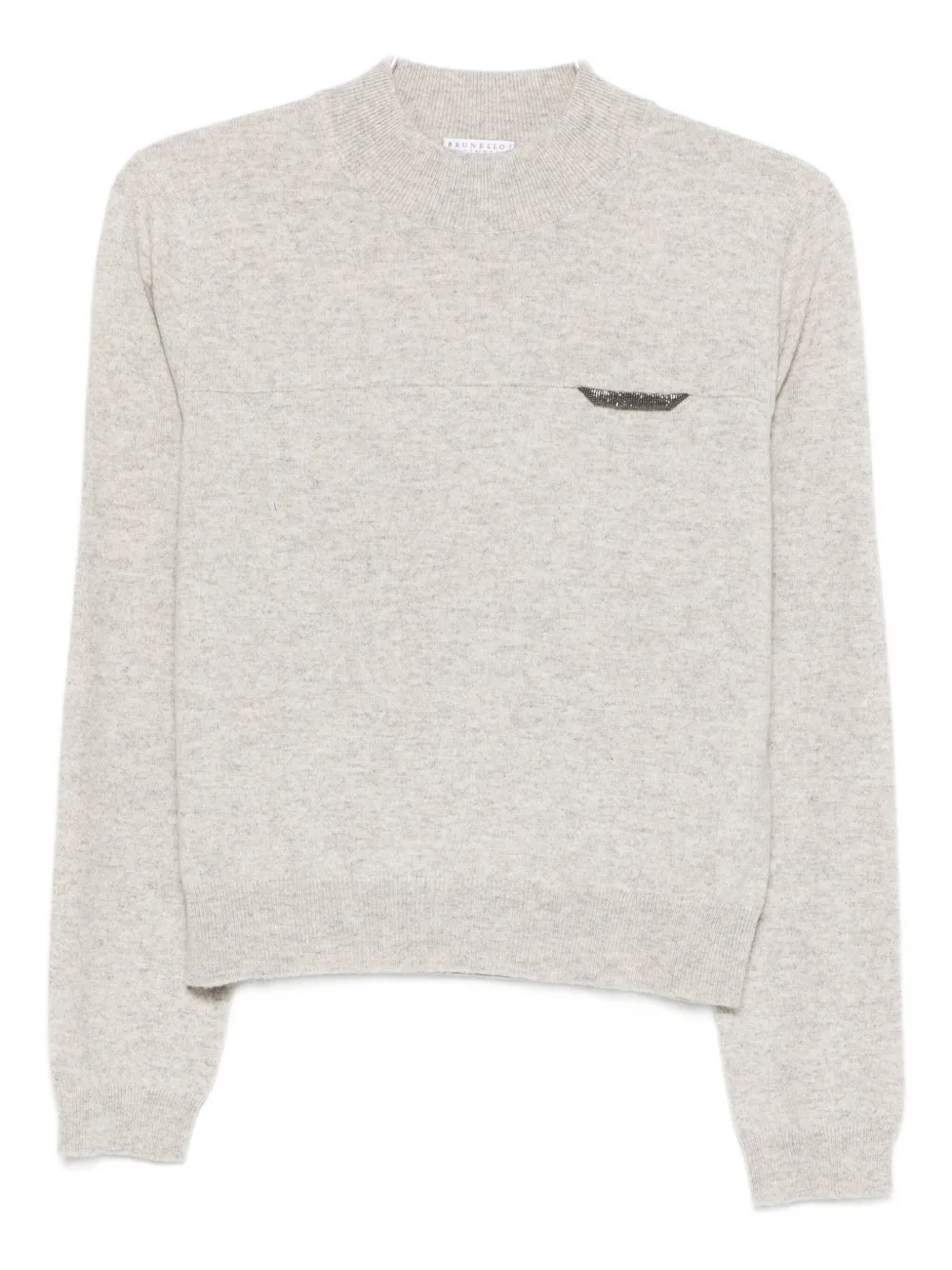 Brunello Cucinelli Cashmere Crewneck Sweater Pocket Detail In Nude