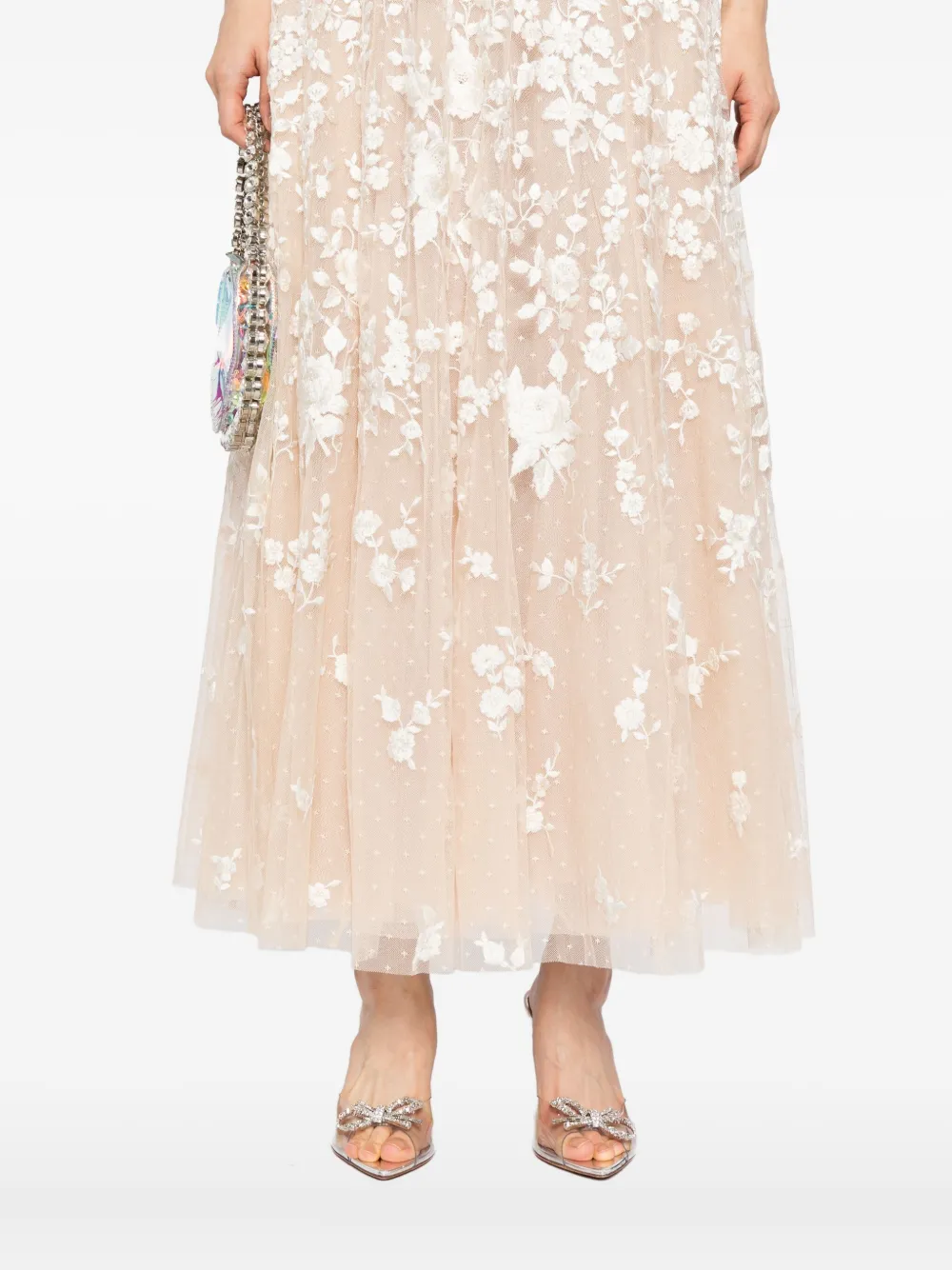 Needle & Thread Jurk met geborduurde bloemen Beige