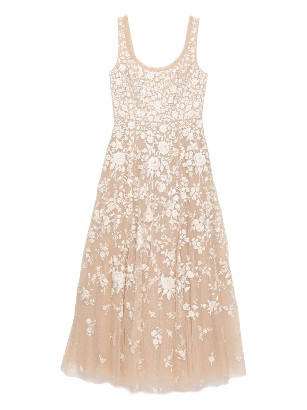 Needle & Thread Jurk met geborduurde bloemen Beige