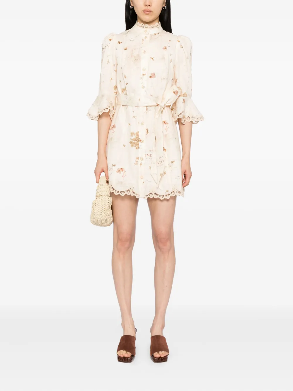 Zimmermann Appliqué Mini Dress In Neutral
