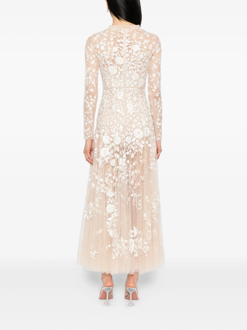 Needle & Thread Jurk met geborduurde bloemen Beige