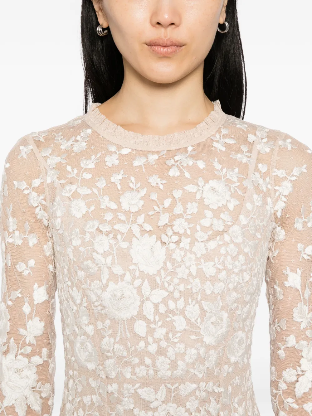 Needle & Thread Jurk met geborduurde bloemen Beige