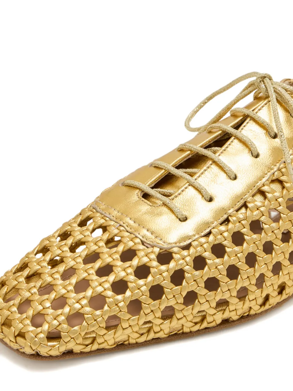 Andrea Gomez Antonia woven-leather lace-up ballet flats Yellow
