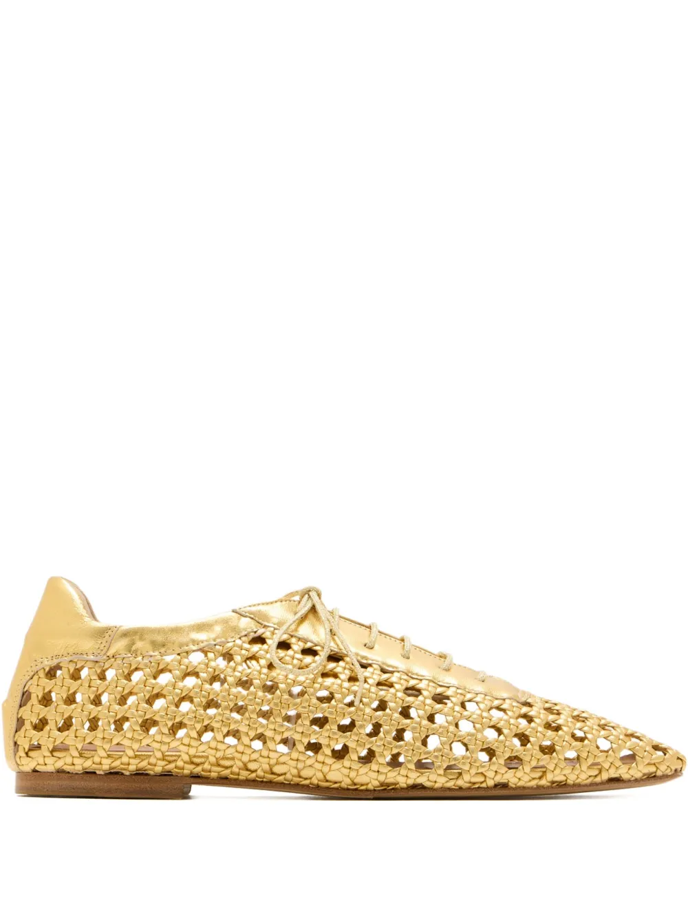 Andrea Gomez Antonia Woven-leather Lace-up Ballet Flats In Yellow
