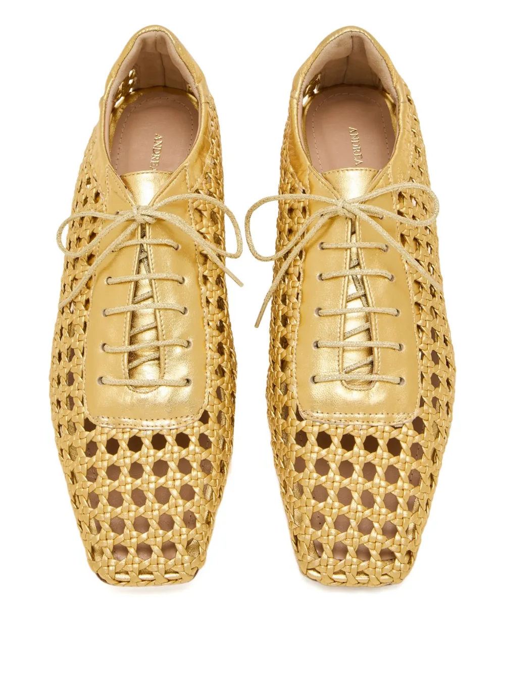 Andrea Gomez Antonia woven-leather lace-up ballet flats - Geel