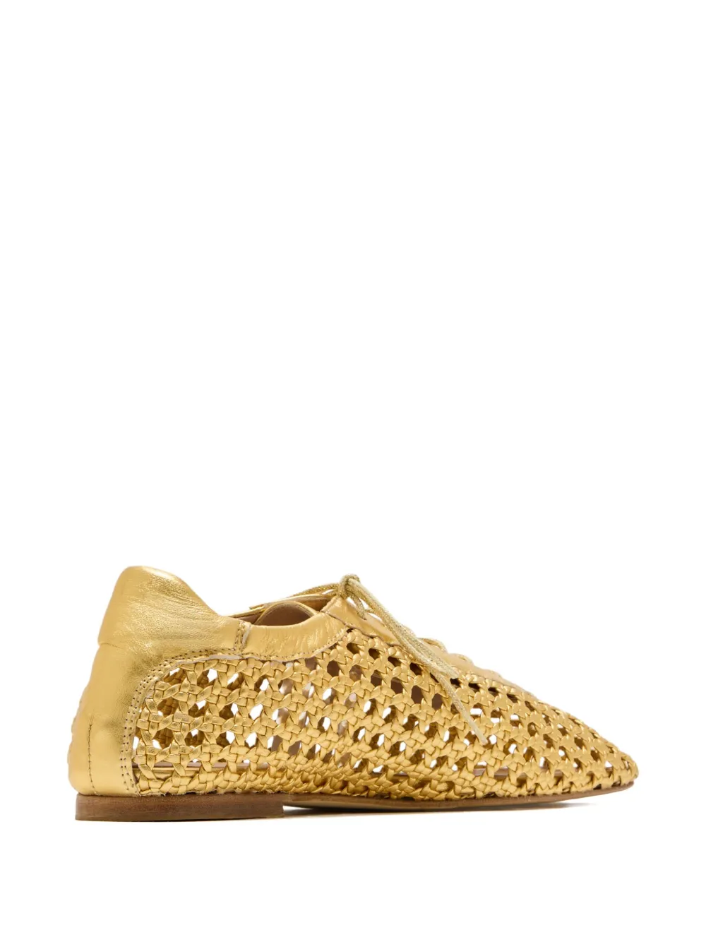 Andrea Gomez Antonia Woven-leather Lace-up Ballet Flats In Gold