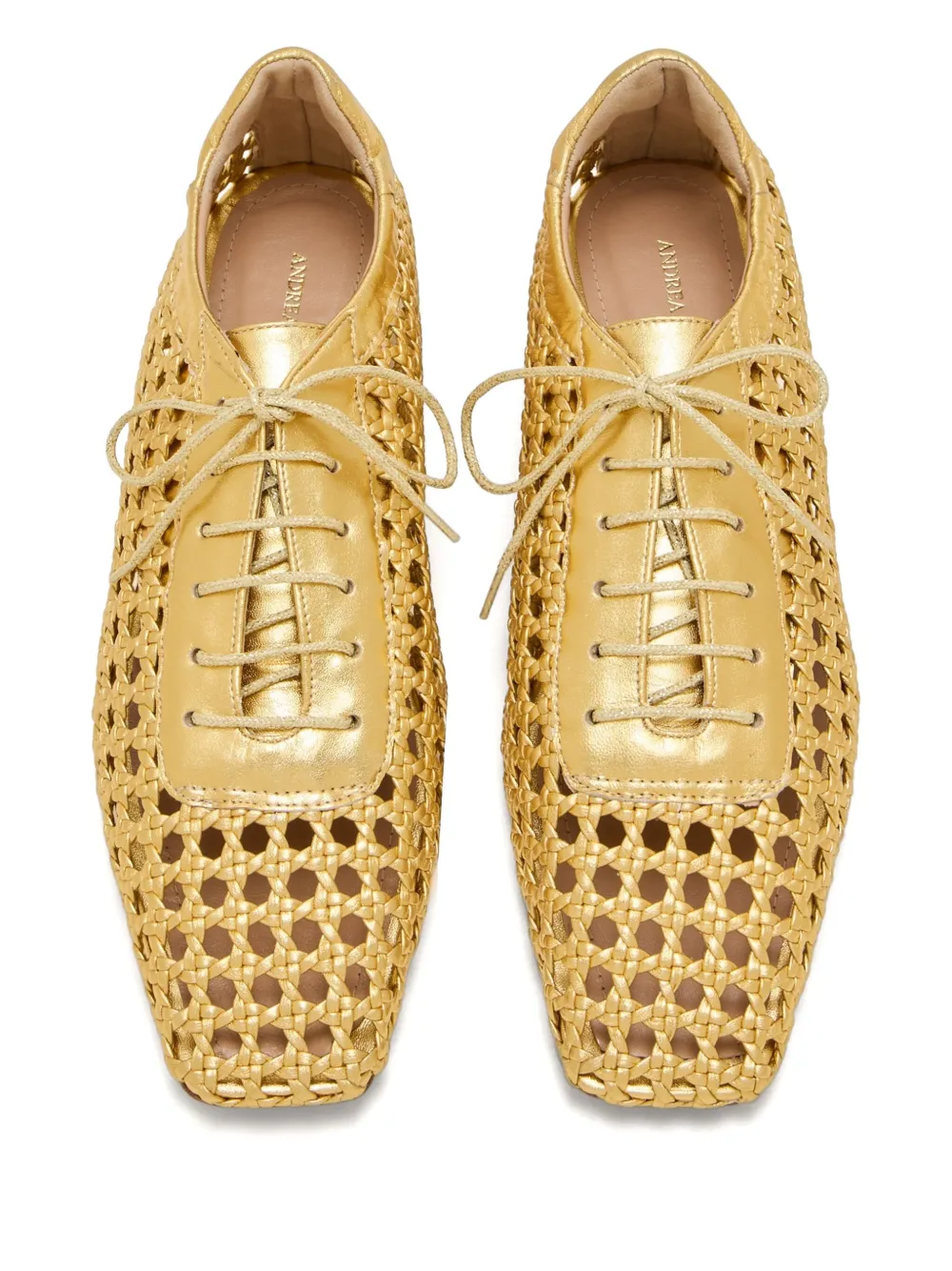 Andrea Gomez Antonia woven-leather lace-up ballet flats Yellow