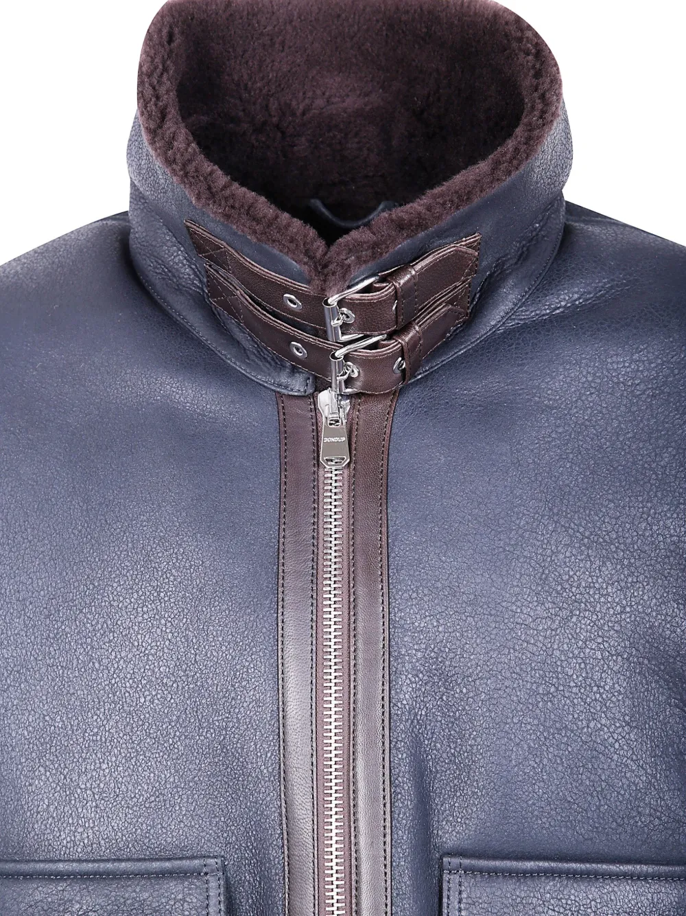 DONDUP shearling leather zip-front jacket Blauw