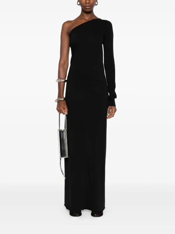 navy blue dress for baby girl Lola one-shoulder twisted crushed-velvet maxi dress - black main image 1