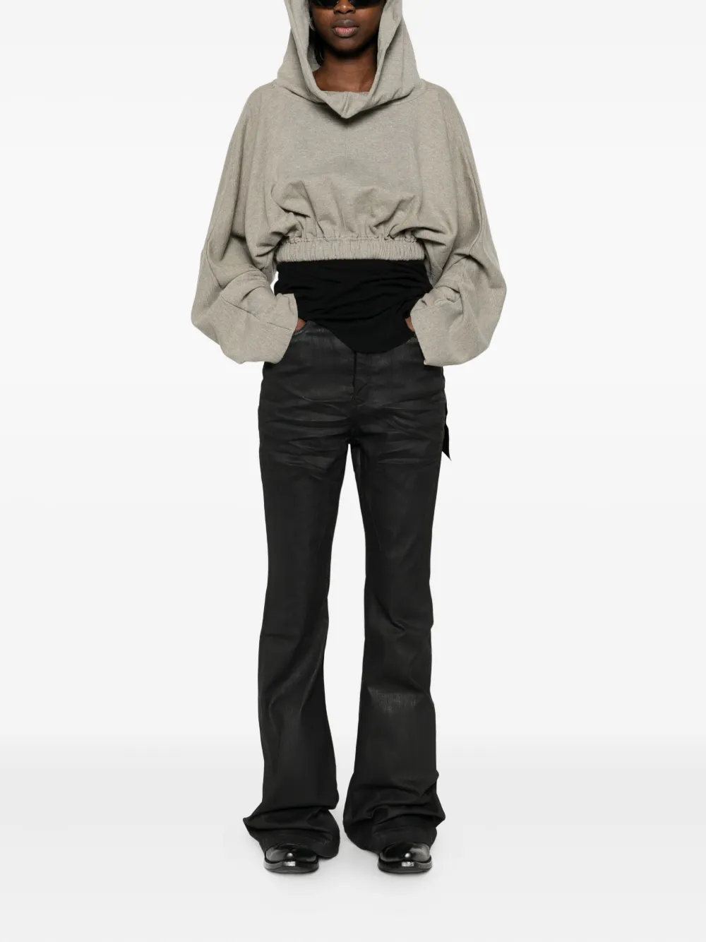 Rick Owens Drkshdw Drawstring Hoodie In Gray