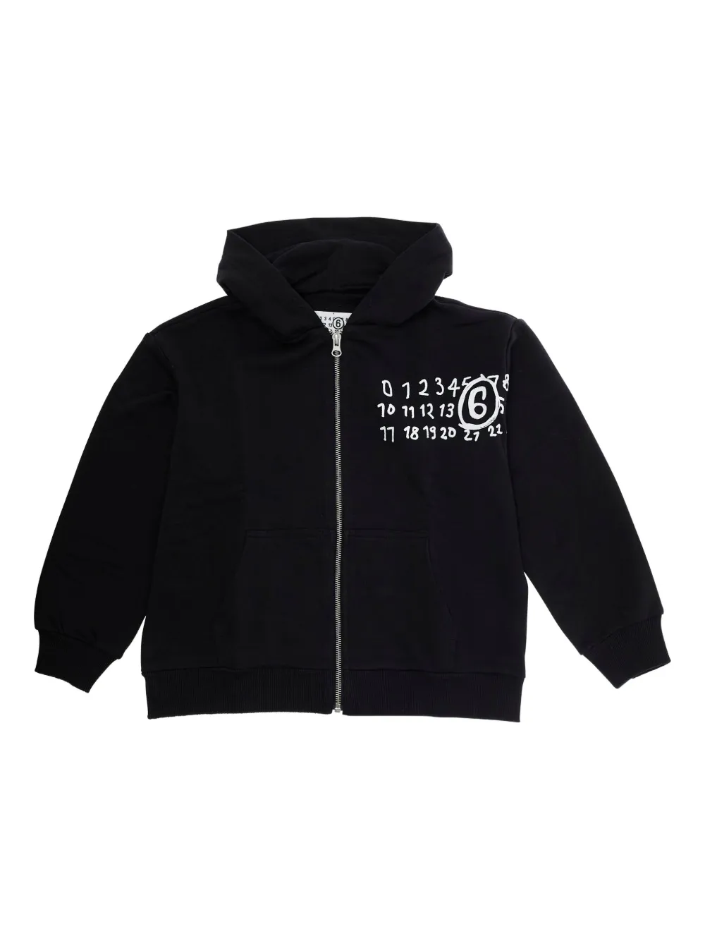 MM6 Maison Margiela Kids Numeric print zip-up hoodie Zwart