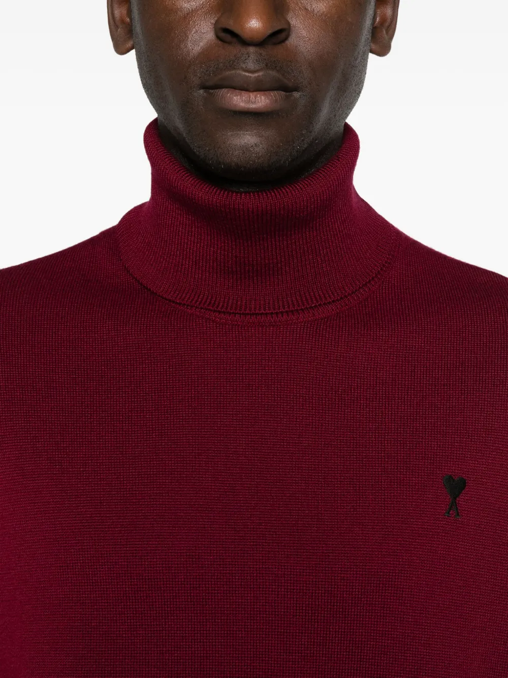 Ami Alexandre Mattiussi Roll-neck Embroidered Sweater In Brown