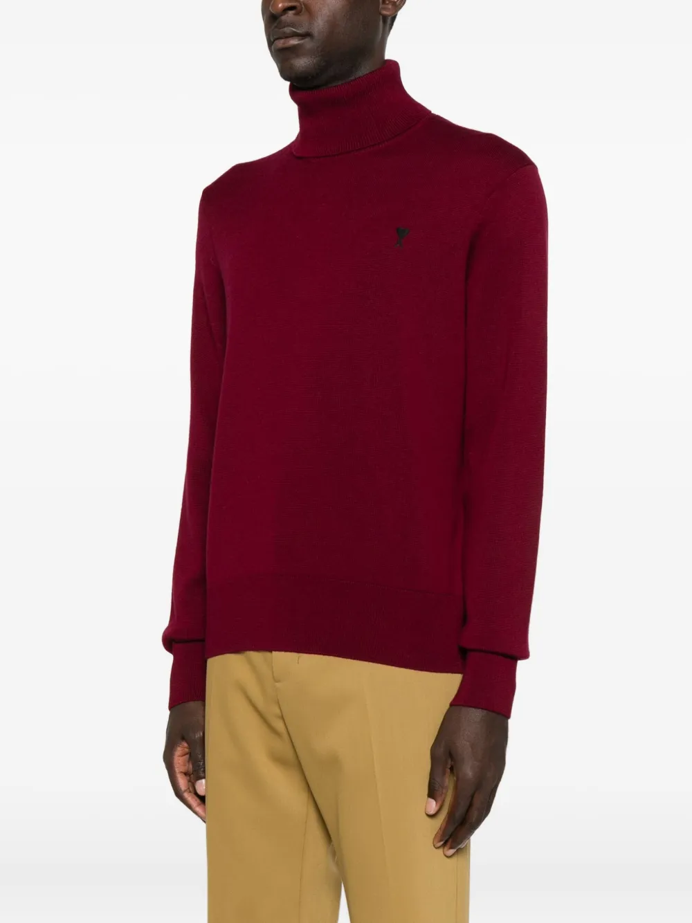 Ami Alexandre Mattiussi Roll-neck Embroidered Sweater In Brown